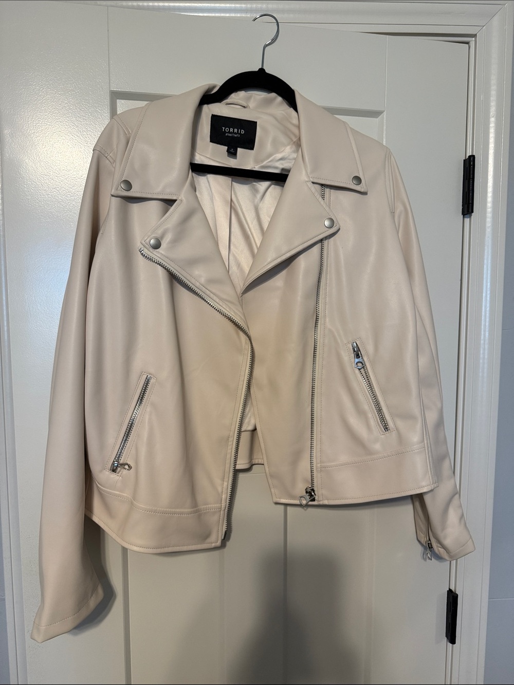 torrid Cream Faux Leather Moto Jacket with Silver Zippers
